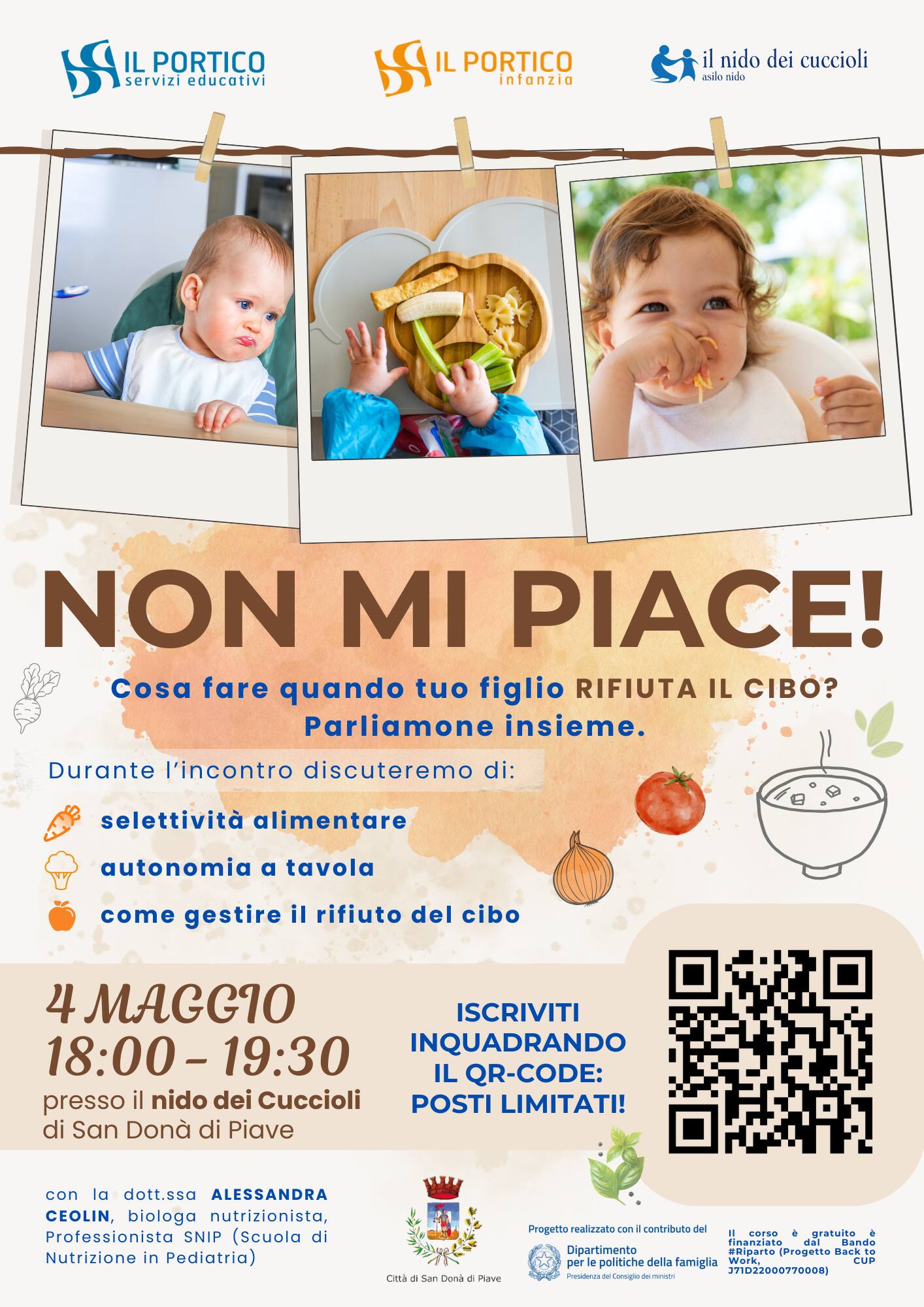 Cosa fare se tuo figlio rifiuta il cibo? Incontro genitori a San Donà